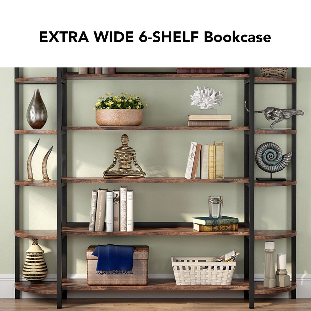 Modern Triple Wide 6 Shelf Bookcase Large Etagere Bookshelves and Double Wide Bookshelf Display Shelves