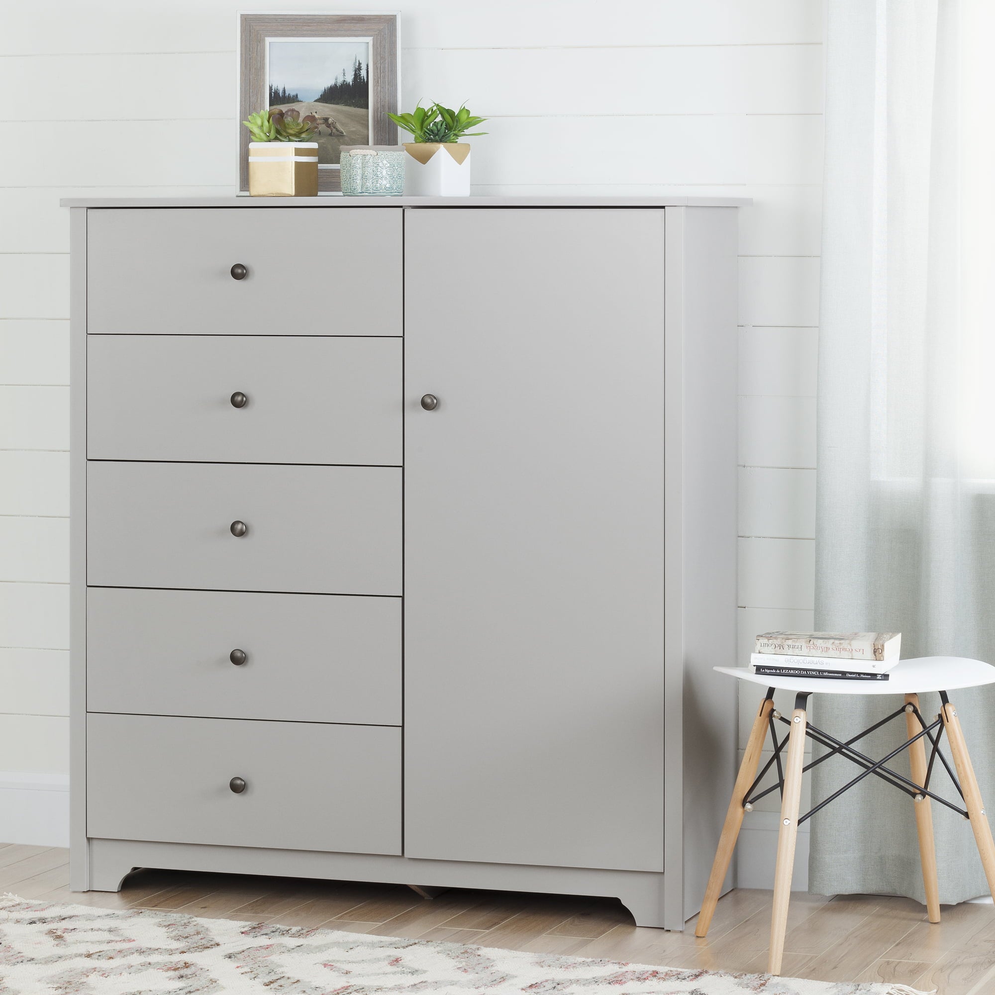 South Shore Vito Door Chest with 5 Drawers, Gray