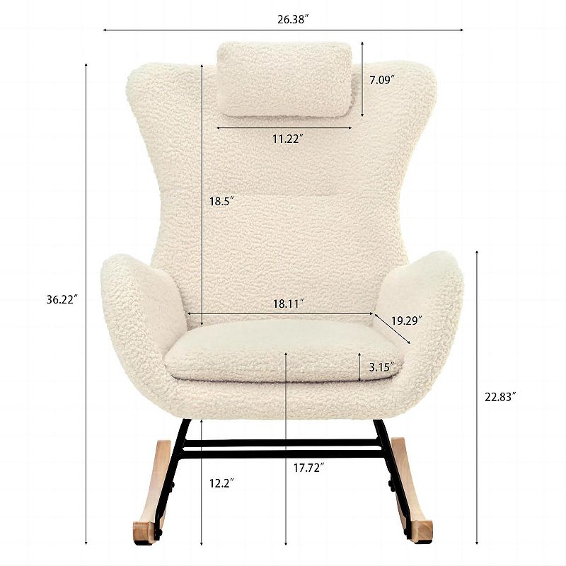 Soft Foam Swinging Rocking Chair With Rubber Wood Leg And Cashmere Teddy Fabric Cover