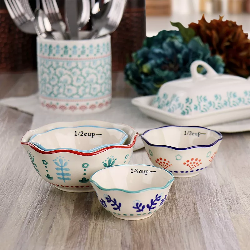 Gibson Home Village Vines 4 Piece Stoneware Measuring Cup Set