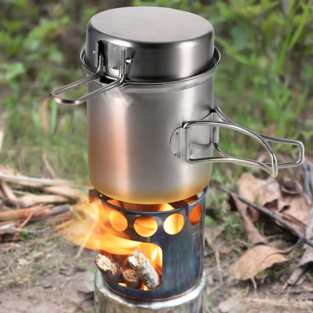 Amazon portable Combo Wood Burning camping Stove and Cooking Pot Set for Outdoor picnic Fishing Hiking