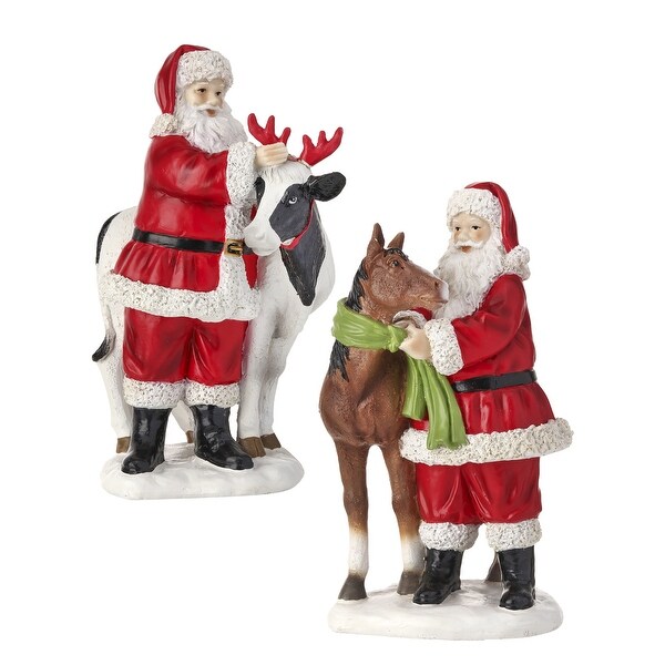 8.5 Resin Santa With Cow and Horse Set of 2