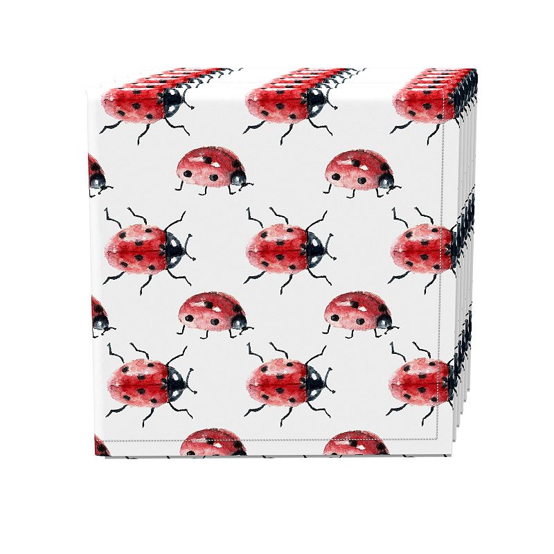 Napkin Set of 4， 100% Cotton， 20x20， Watercolor Ladybugs