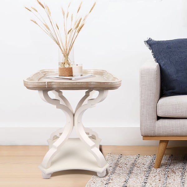 Farmhouse Solid Wood Distressed End Table Tray Table