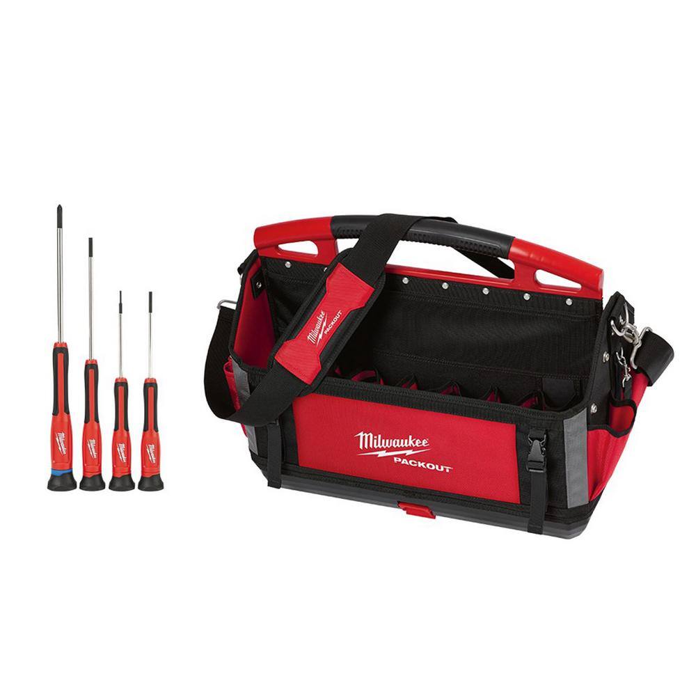 MW PACKOUT 20 in. Tote and 4-Piece Precision Screwdriver Set (5-Piece) 48-22-2604-48-22-8320