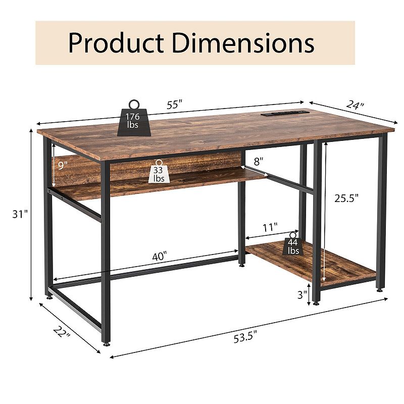 Computer Desk with Power Outlets and USB Ports for Home and Office