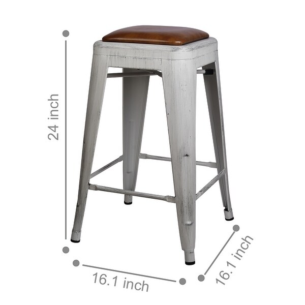 24 inch backless Metal Stool with Leather Cushion seat-Set of 2