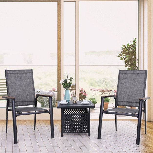 3pc Patio Dining Set With Small Square Table With Umbrella Hole amp Lightweight Sling Chairs Captiva Designs