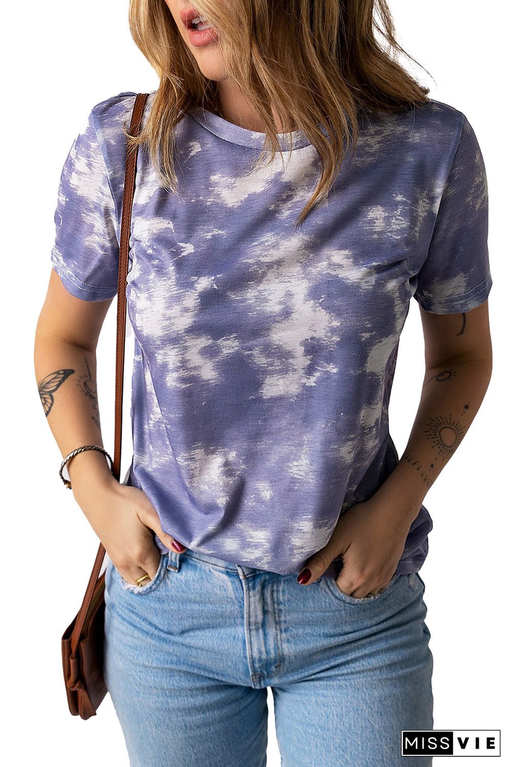 Gray Tie Dye Crew Neck Short Sleeve T-Shirt