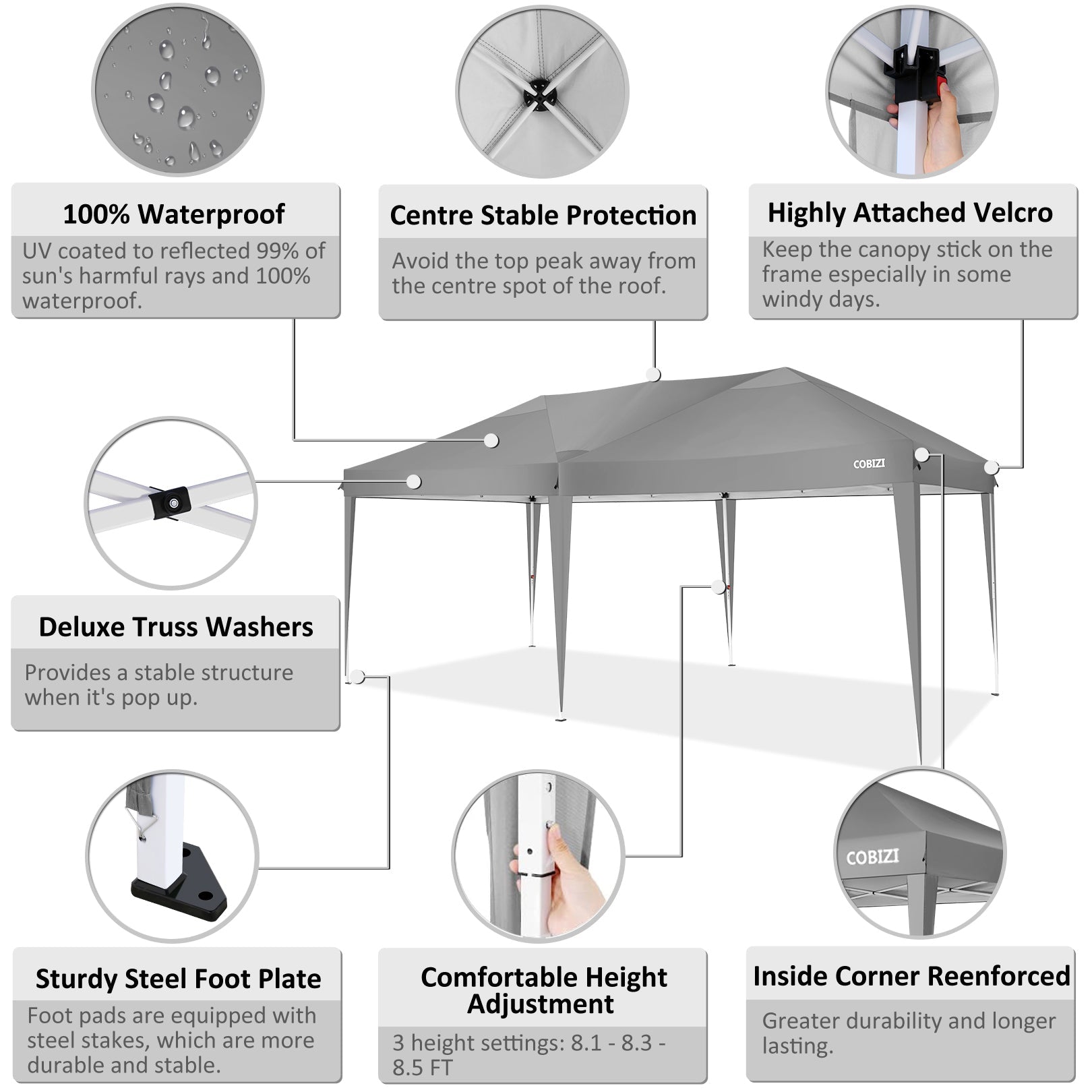 10' x 20' EZ Pop Up Canopy Tent Party Tent Outdoor Event Instant Tent Gazebo with 6 Removable Sidewalls and Carry Bag, Gray