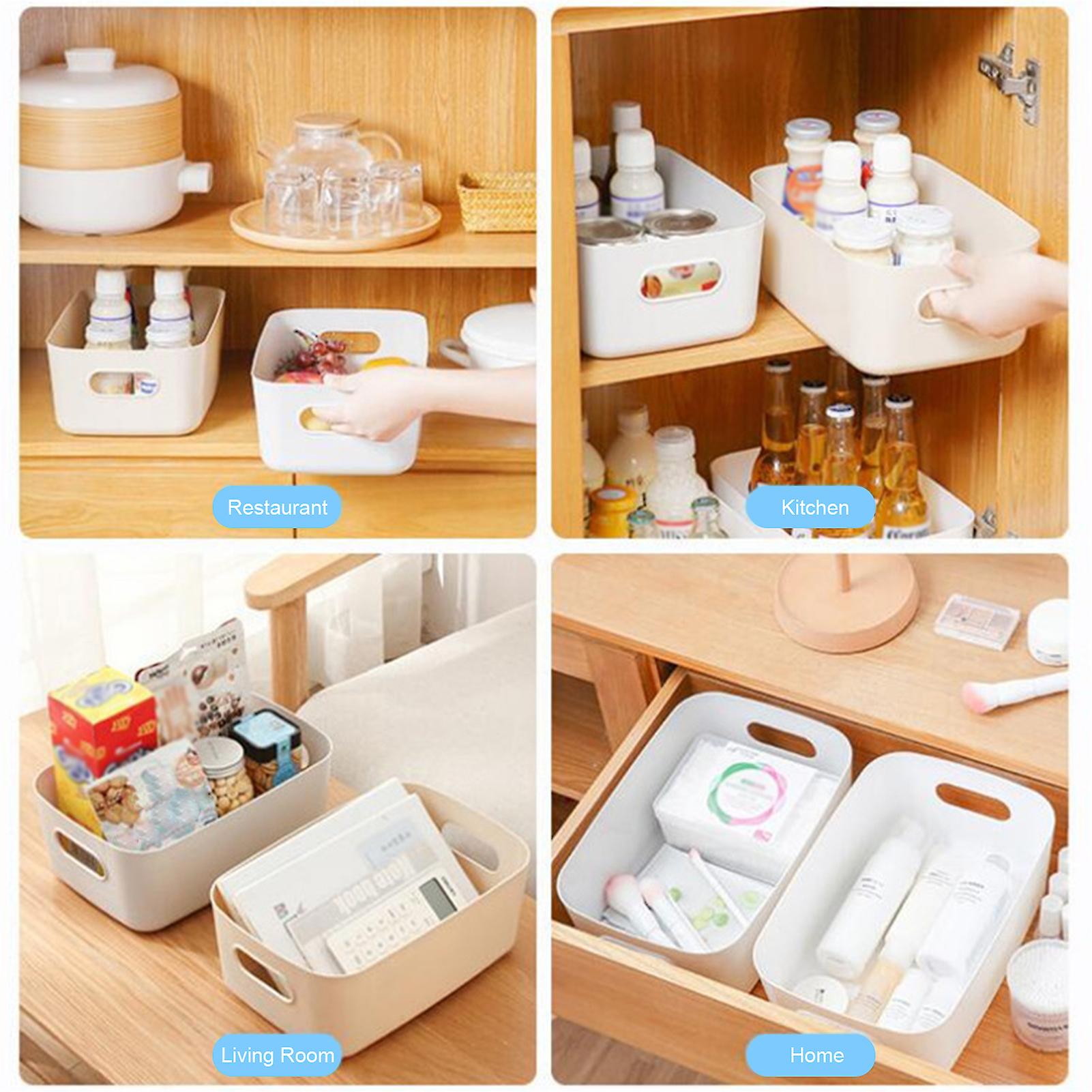 White S Plastic Storage Basket Desktop Portable Plastic Kitchen Refrigerator Basket Bathroom Desktop Storage Box Snack Cosmetic Organizing Box For Cab