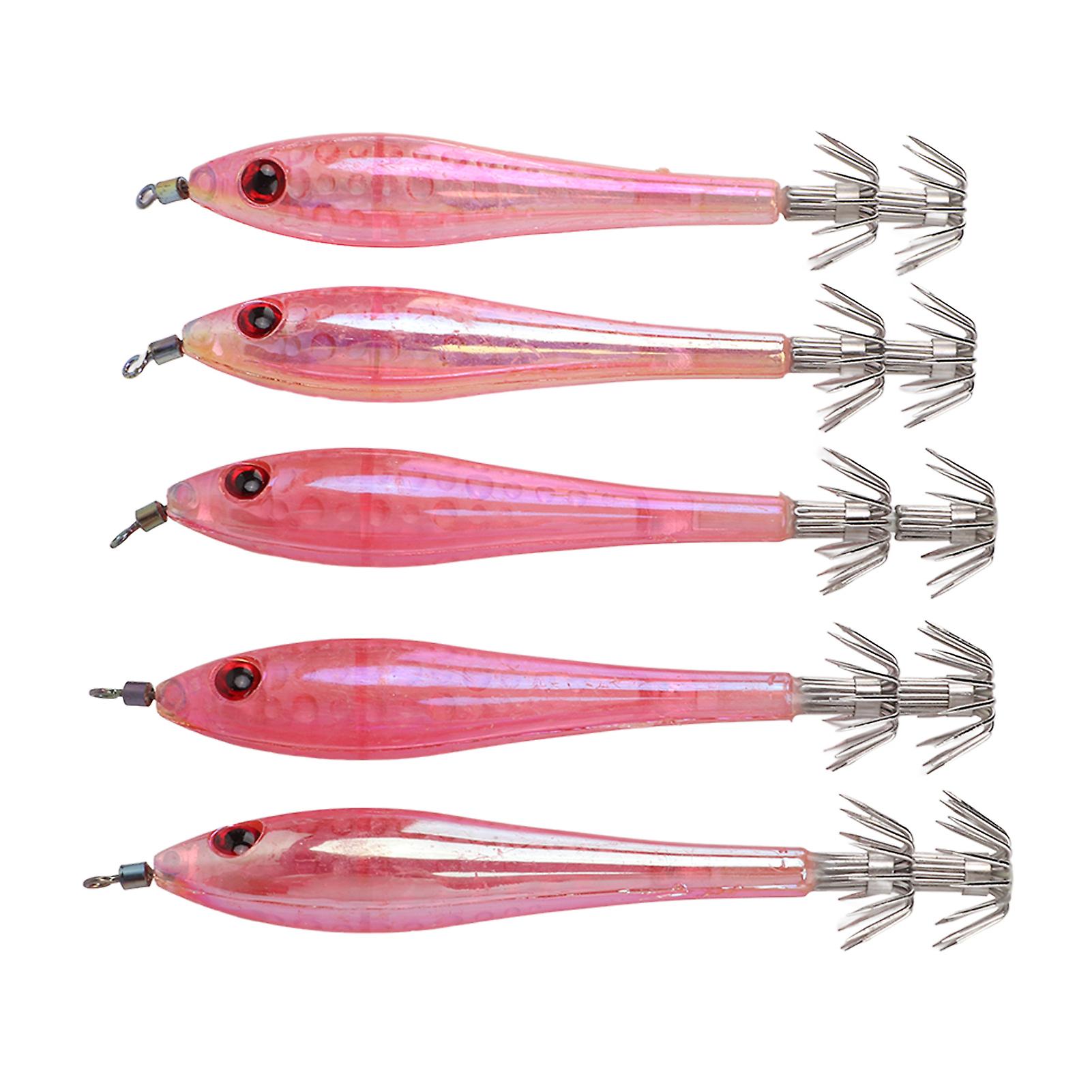 5pcs Simulation Squid Hard False Bait Hooks Artificial Squid Double Hook Jig Fishing Gearpink