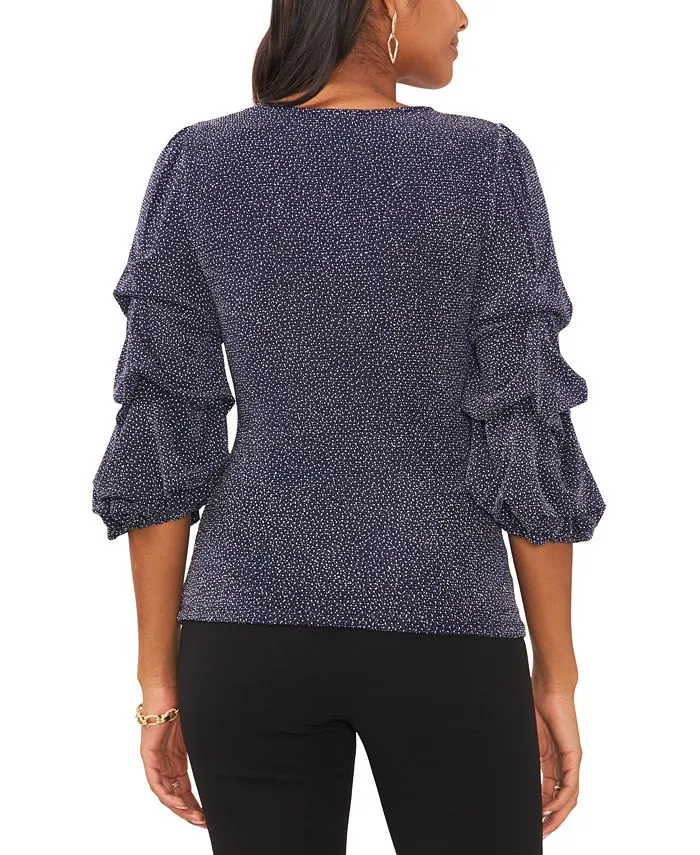 Petite Glitter-Knit Tiered-Sleeve Surplice Top