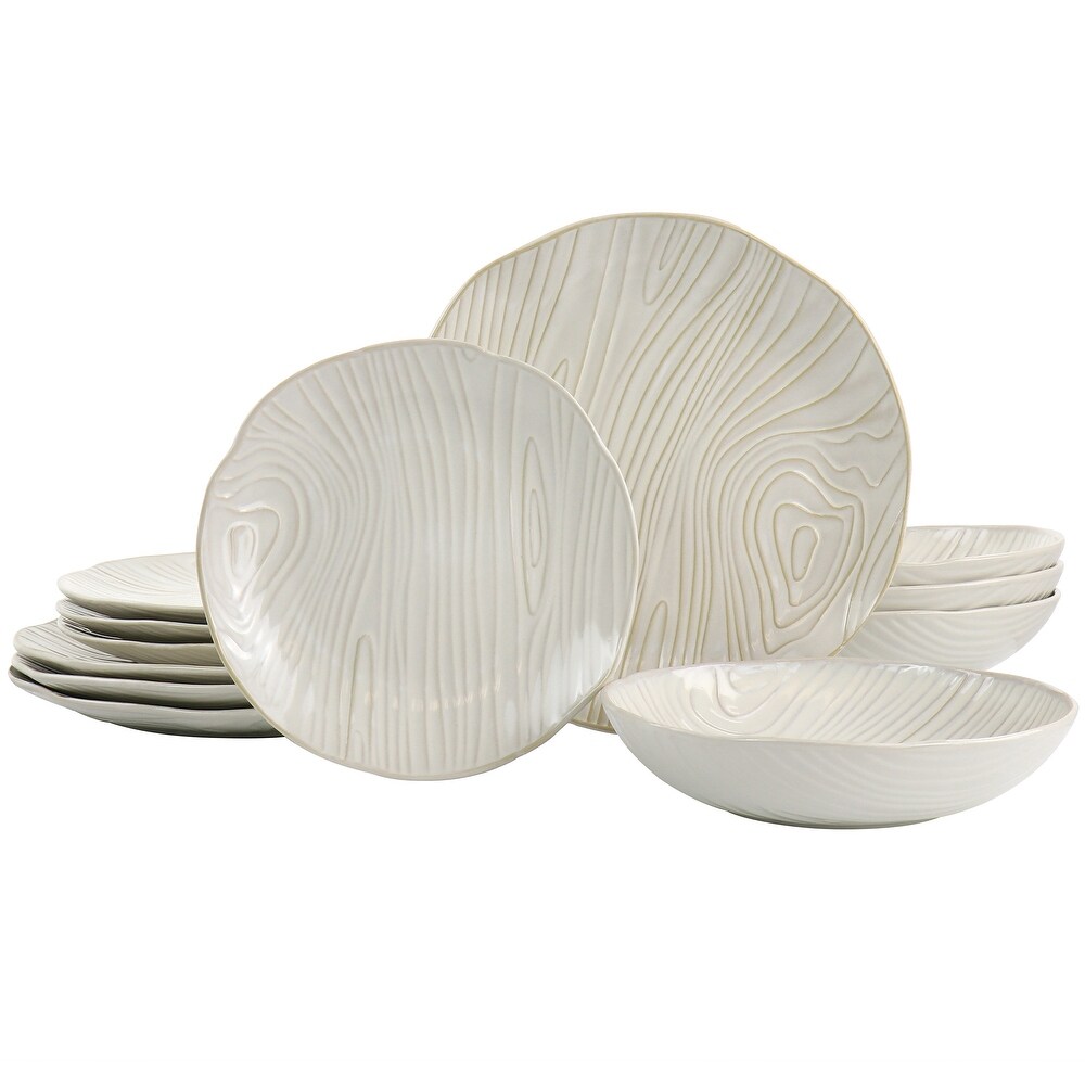 Martha Stewart Wood Grain 12pc Stoneware Dinnerware Set in Off White