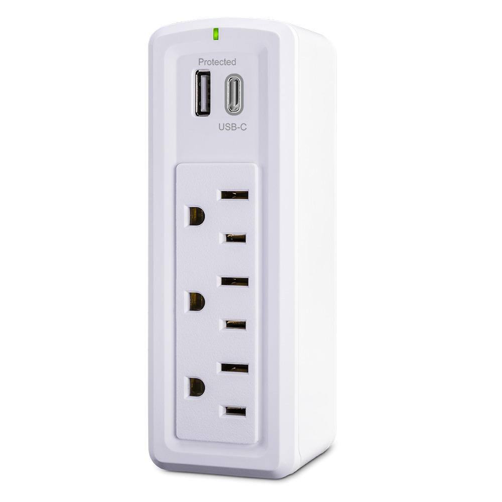 Commercial Electric 3-Outlet Wall Mounted Surge Protector in White HDC3WUCW