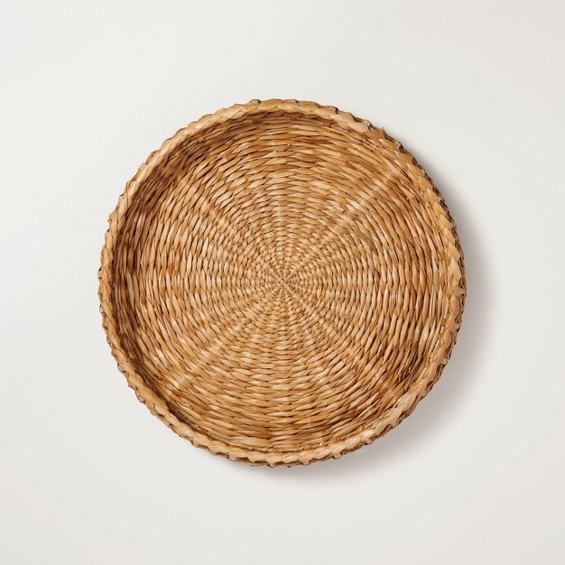 Natural Woven Decorative Tray With Magnolia