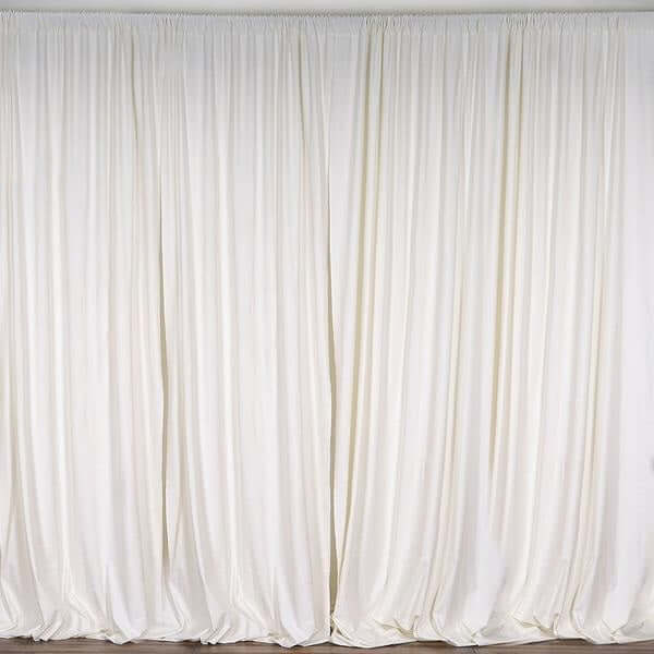 2 Pack Ivory Scuba Polyester Backdrop Drape Curtains, Inherently Flame Resistant Event Divider Panels Wrinkle Free With Rod Pockets - 10ftx10ft