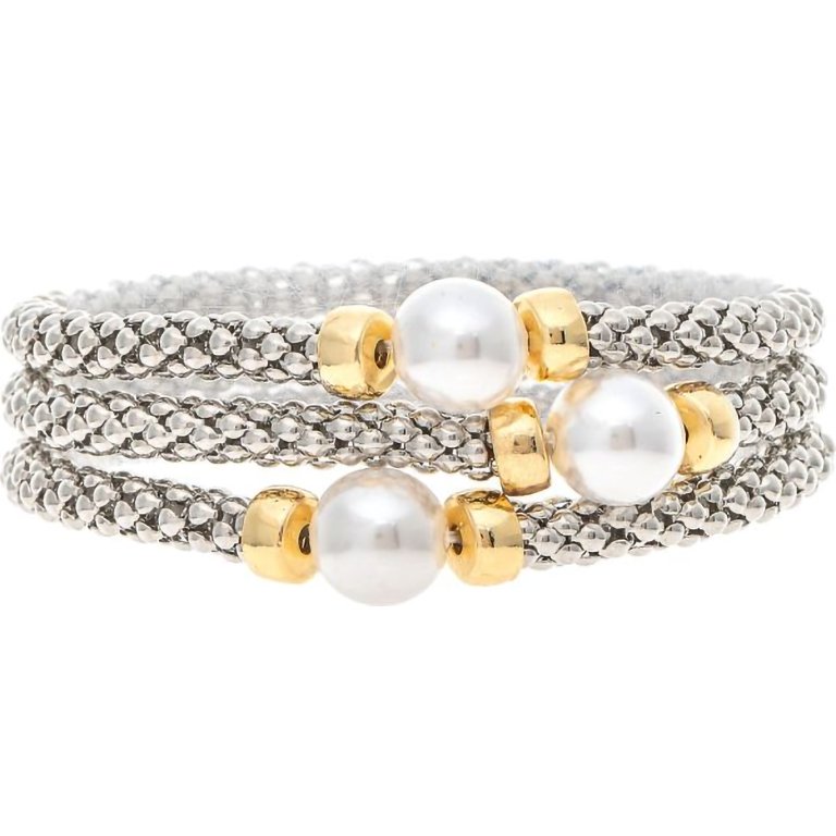 Rain  Two Tone Mesh Link Faux Pearl Bracelet Set