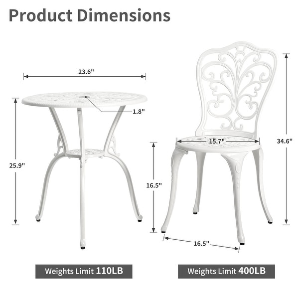 Outdoor Patio Cast Aluminum 3 Piece Bistro Set