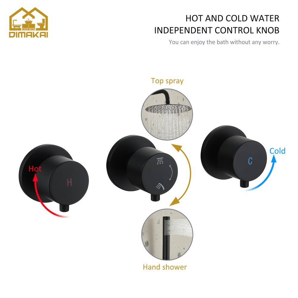 Hlihome 1-spray pattern 1.8 GPM 10 in. Wall Mount dual shower head and handheld shower head in matte black DK-1002MB