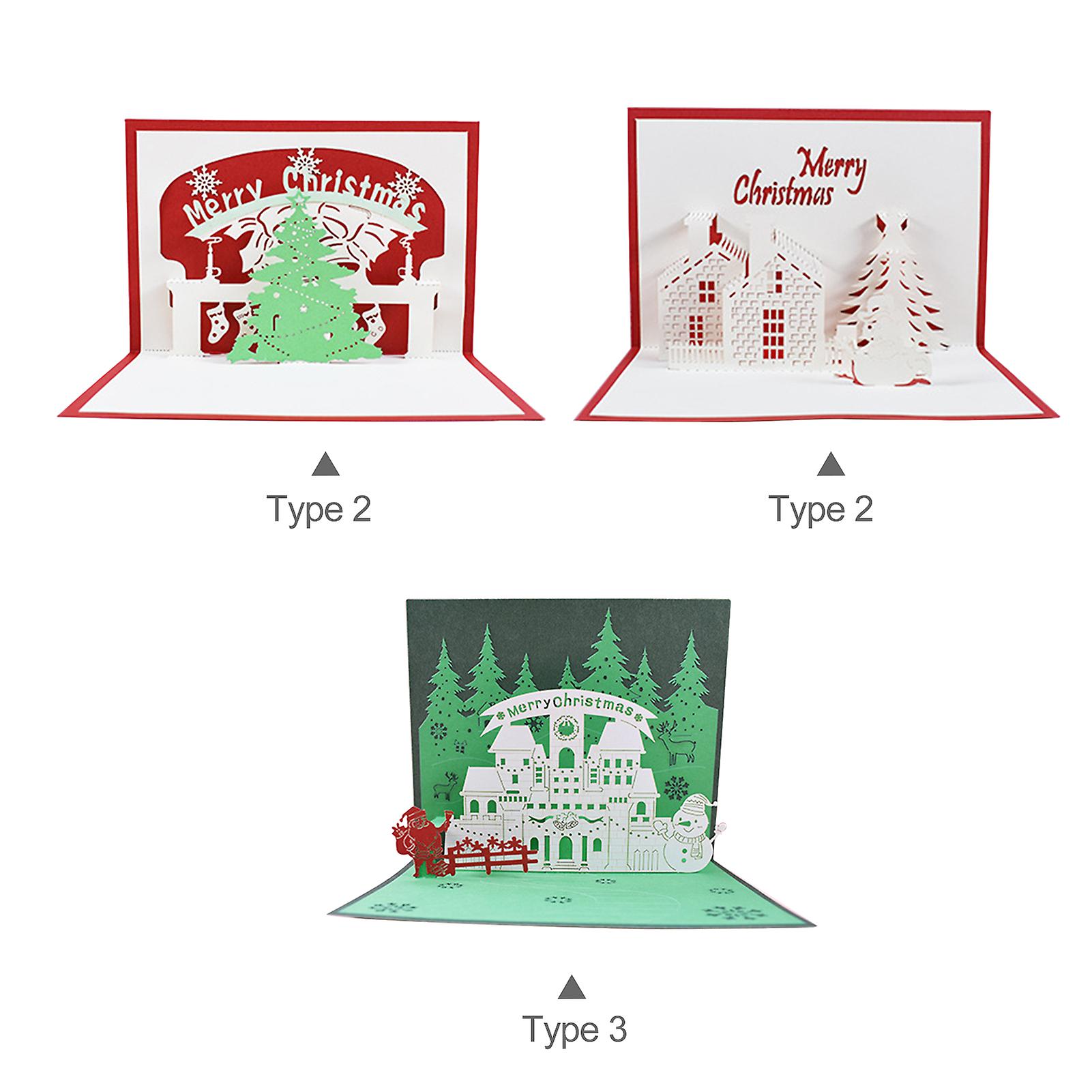 3d Pop Up Christmas Cards Greeting Holiday Cards With Envelope Xmas Decoration Ornament Xmas New Year Holiday Festivals Gift