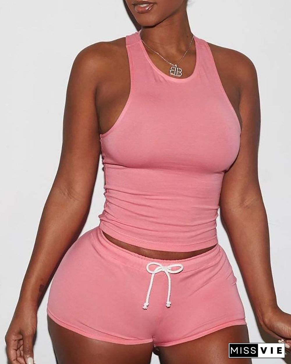 Sexy Solid Color Sporty Vest Shorts Set P14693