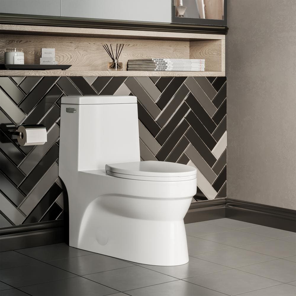 Swiss Madison Virage 1-Piece 1.28 GPF Single Flush Elongated Toilet in Glossy White, Seat Included SM-1T123