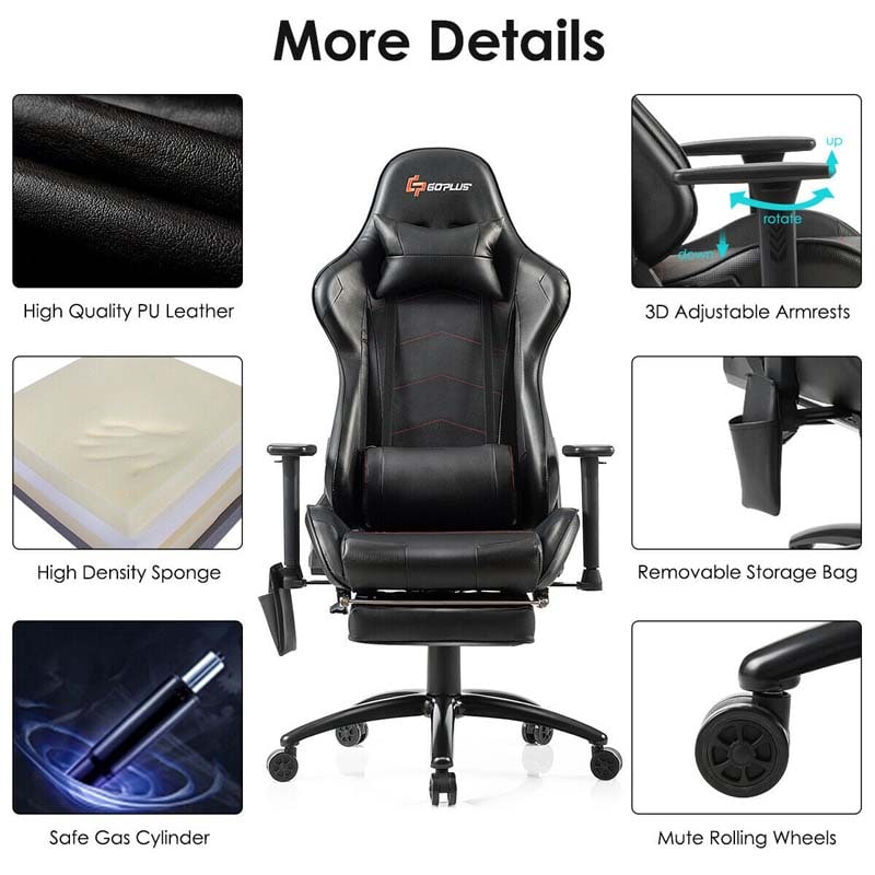 Massage Gaming Chair, Adjustable Ergonomic High-Back E-Sports Racing Chair, Swivel Office PC Chair with Footrest & Lumbar Support