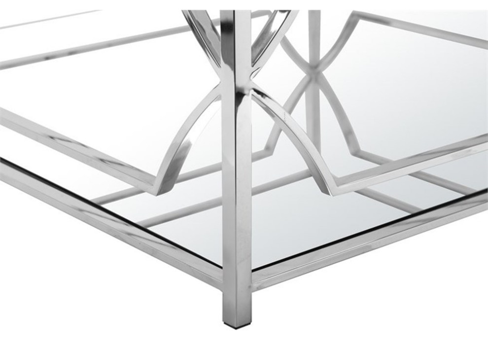 American Home Classic Edward Square Metal Glass Coffee Table in Polish Silver   Contemporary   Coffee Tables   by Homesquare  Houzz