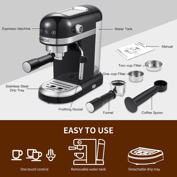 20 Bar Espresso Machine 1350W High Performance Thermo Block Beating System with Safety Valve - 12.90 L * 6.02 W * 12.60 H