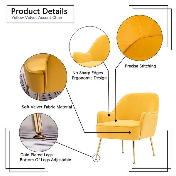 Modern Soft Velvet Material Yellow Ergonomics Accent Chair Living Room Chair Bedroom Chair Home Chair， Yellow