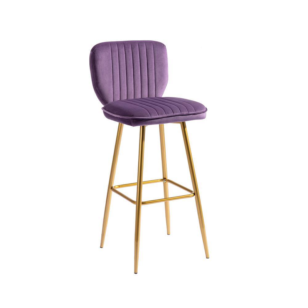 Modern 40.55 in. Purple Wood Bar Stool Bar Height with Low Back and Footrest YYmd-CA-102