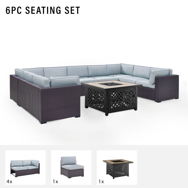 Biscayne 6Pc Outdoor Wicker Sectional Set W/Fire Table