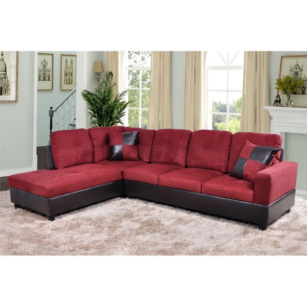 Star Home Living Corp Timmy Microfiber Fabric Left Facing Sectional in Red   Contemporary   Sectional Sofas   by Homesquare  Houzz