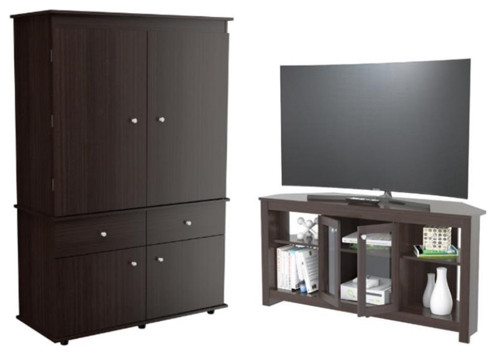 Home Square 2 Piece Set with Corner TV Stand  amp2 Drawer 4 Shelf Armoire   Transitional   Entertainment Centers And Tv Stands   by Homesquare  Houzz