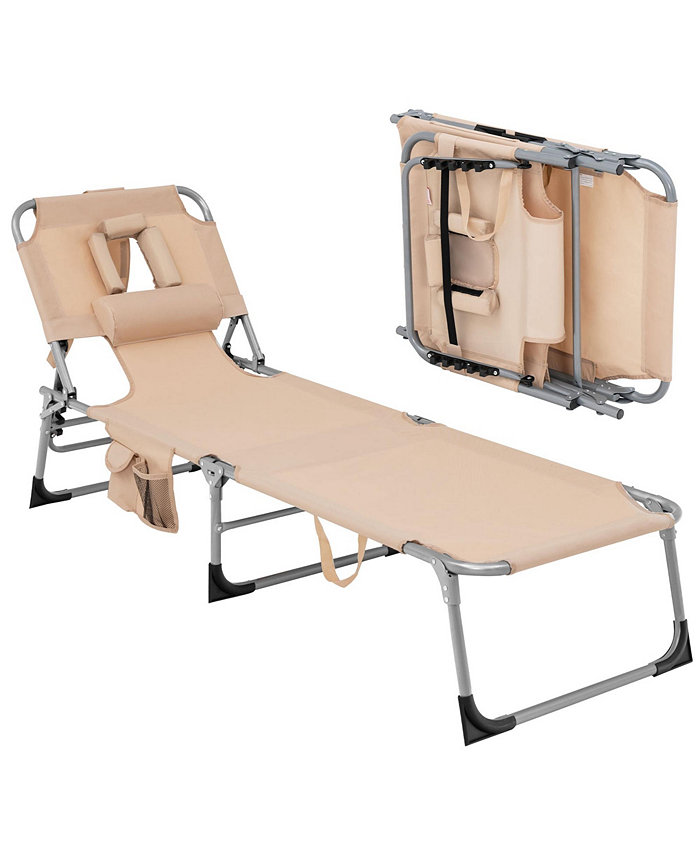 Costway Outdoor Beach Lounge Chair Folding Chaise Lounge with Pillow