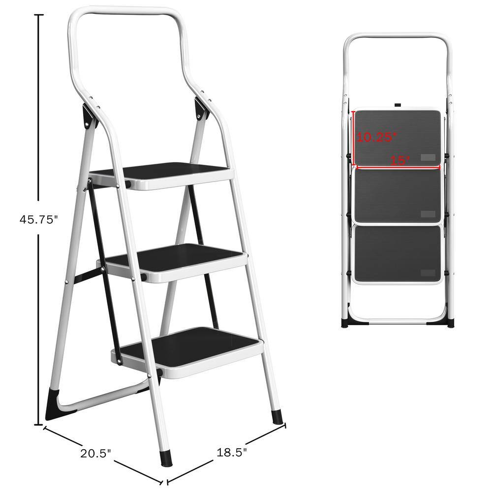 Stalwart 3-Step Stool - Folding Ladder with Steel Frame – 6 ft. Reach -330 lbs. Weight Capacity by Stalwart (White) 75-0001-S-STEP3