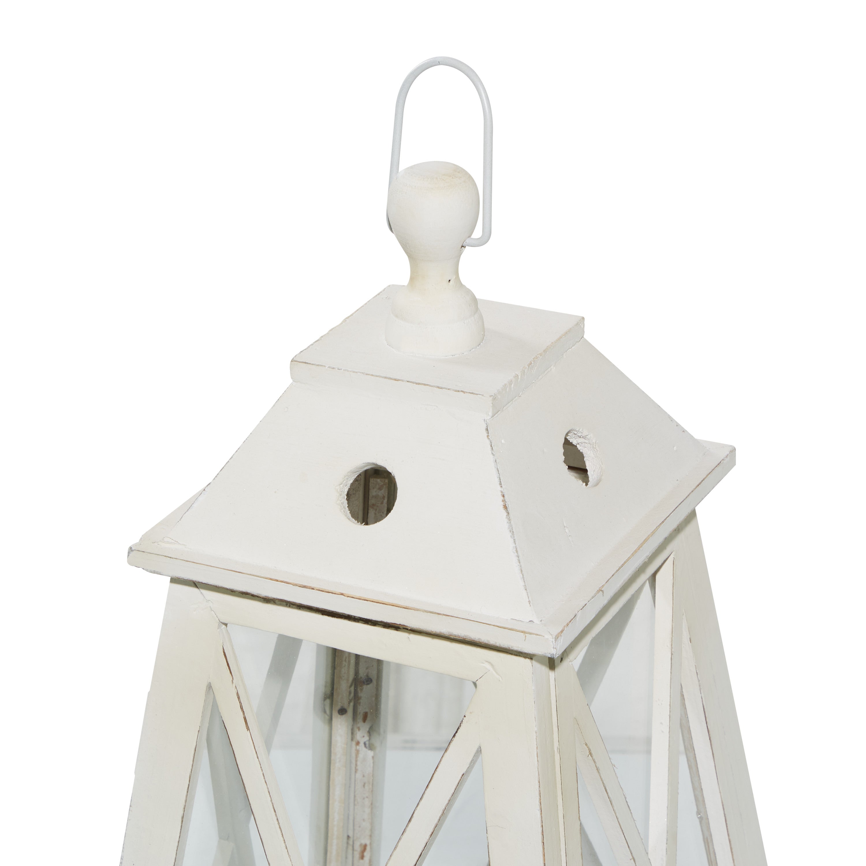 DecMode 2 Holder Cream Metal Lighthouse Style Candle Lantern， Set of 2