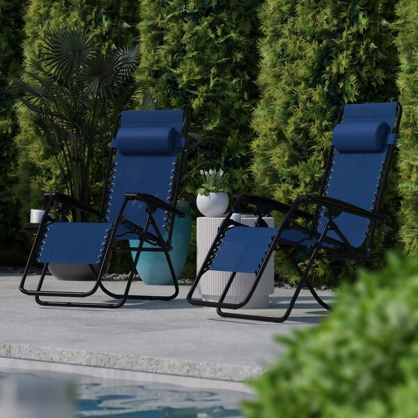 2 Pack Adjustable Mesh Zero Gravity Lounge Chair with Cup Holder Tray