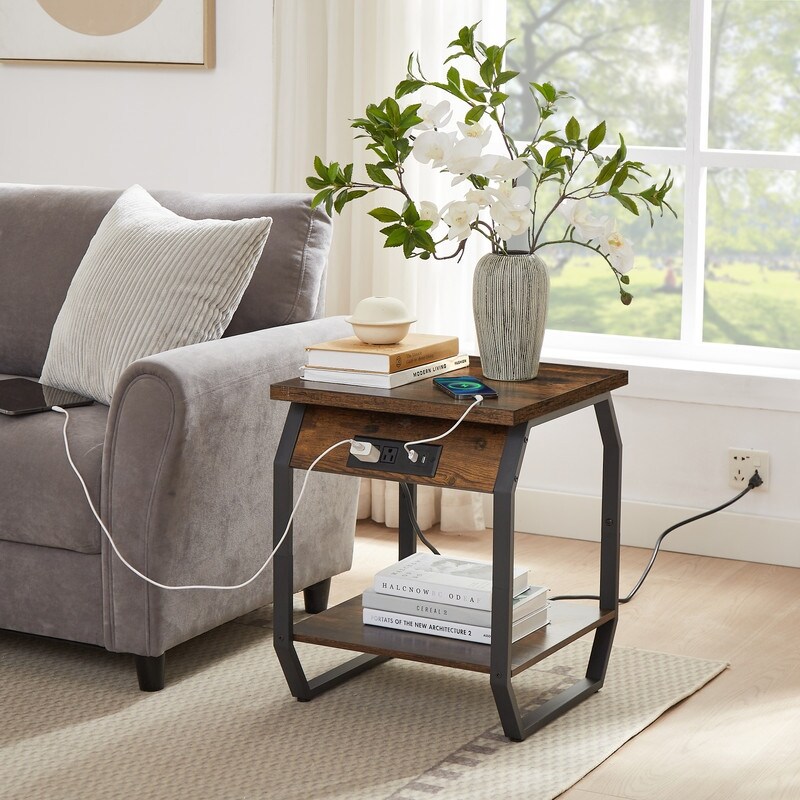 Side Table with Charging End Tables Set of 2 with USB Ports   Sockets