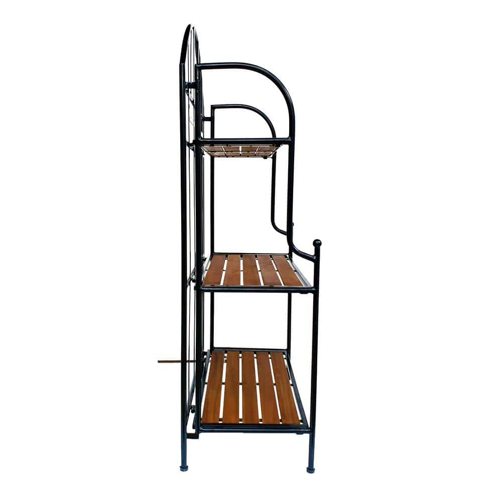 TK CLASSICS 3-Tier Outdoor Folding Metal Plant Stand with Acacia Shelves PS78063-QK691