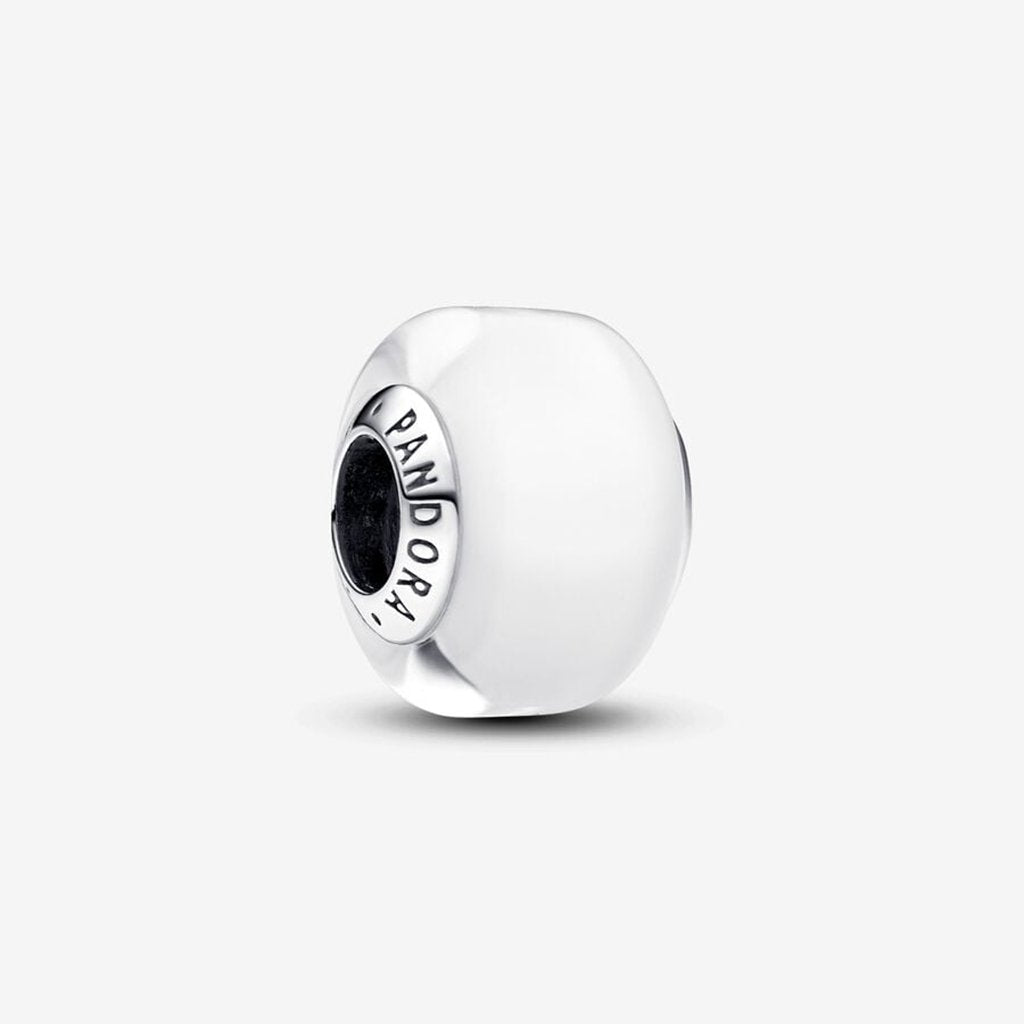 PANDORA  White Mini Murano Glass Charm in Sterling Silver