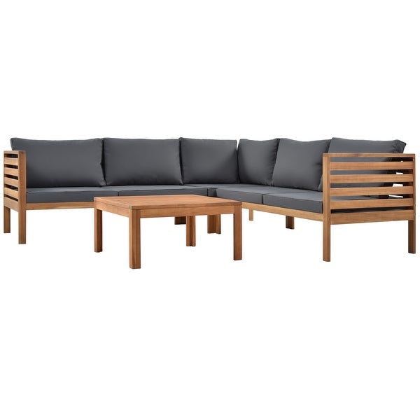 4-Piece Solid Wood Outdoor Sofa Set with Square Coffee Table and Removable Cushions - Overstock - 36272890