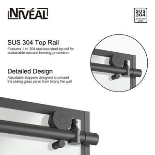 niveal Ruhr 60 in. W x 76 in. H Sliding Semi-Frameless Shower Door in Matte Black with Patterned Glass 7051CBRH7660MB