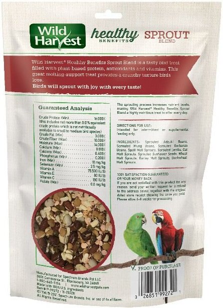 Wild Harvest Healthy Benefits Sprout Blend Large Bird Treats， 2.5-oz bag