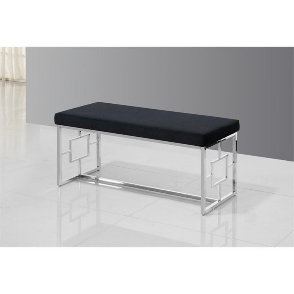 Bowery Hill Velvet and Stainless Steel Bench in Black and Silver   Contemporary   Upholstered Benches   by Homesquare  Houzz