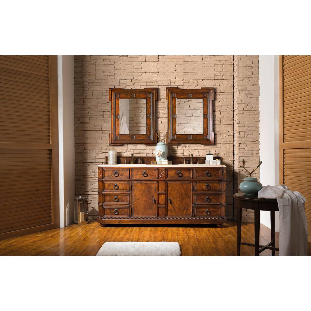 James Martin Vanities Regent 70.6 in. W x 22.3 in. D x 33.4 Double Bath Vanity in English Burl with Marble Top in Galala Beige 202-V71-ENB-GB