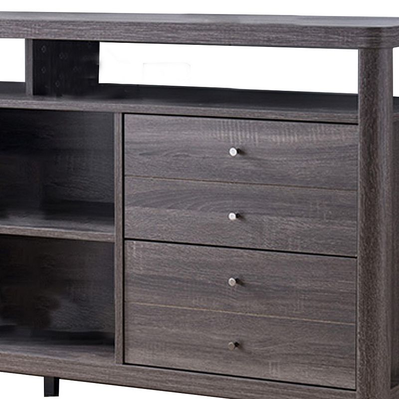 Wooden Frame Buffet with 4 Drawers and 4 Open Compartments， Gray