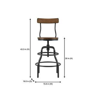 Home Decorators Collection Hamrick Industrial Wood and Iron Adjustable Height Backed Bar Stool BC9333C