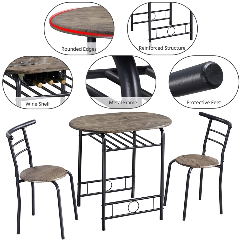 3PCS Round Dining Table Set with Storage Rack